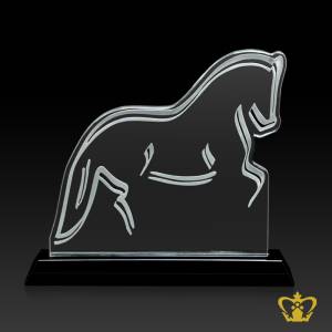 Personalized-crystal-horse-cutout-trophy-with-black-base-customized-logo-text