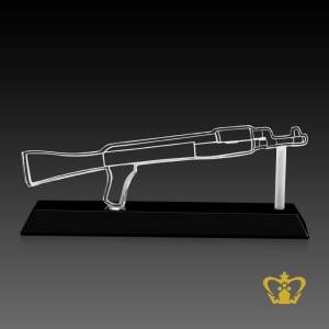 Personalize-crystal-cutout-of-a-gun-with-intricate-detailing-stands-on-black-crystal-base
