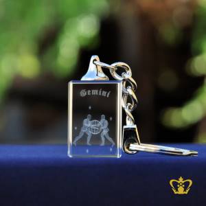 Crystal-Key-Chain-Rectangular-Cube-3D-Laser-Gemini-Zodiac-Sign-Astrology-Gift-Friends-Birthday-Customized-Logo-Text