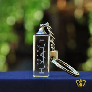 Grand-Hyatt-logo-2D-laser-crystal-key-chain-corporate-employees-office-gift-customized-logo-text-