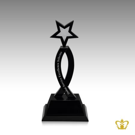 Manufactured-Artistic-Crystal-Trophy-of-Excellent-Star-Design-with-Intricate-Detailing-stands-on-two-tier-Base