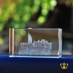 Personalized-Crystal-Cube-Engrave-Souk-Madinat-Jumeirah-in-3D-Laser-Custom-Text-Logo-Base-UAE-Famous-Tourist-Destination