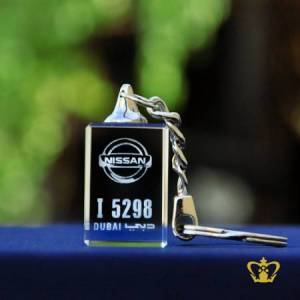 Nissan-Logo-2D-Laser-Engraved-Key-Chain-Crystal-Cube-with-Dubai-Number-Plate-Personalized-Gift-Family-Friends