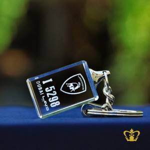 2D-laser-key-chain-crystal-cube-Lamborghini-logo-Dubai-number-plate-personalized-friends-family-gift