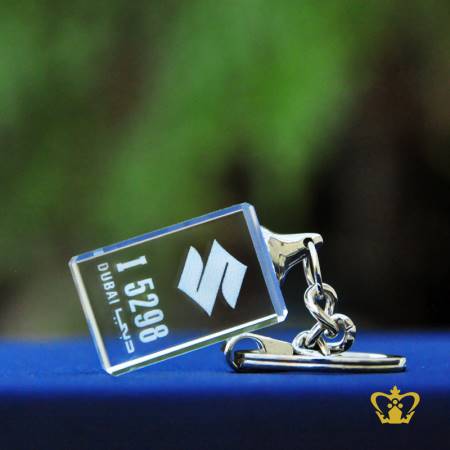 2D-laser-crystal-cube-key-chain-with-Suzuki-logo-with-Dubai-number-plate-personalized-gift-for-friends-family