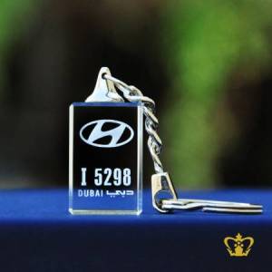 Crystal-cube-key-chain-2D-laser-engraved-with-Hyundai-logo-with-Dubai-number-plate-personalized-gift-for-friends-family