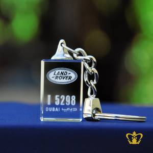 Crystal-Cube-Key-Chain-2D-Laser-engraved-with-Land-Rover-Logo-with-Dubai-Number-Plate-Personalized-Gift-For-Friends-Family