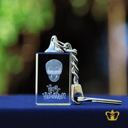 Crystal-cube-key-chain-3D-laser-engraved-human-skull-celebration-happy-Halloween