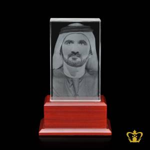 Sheikh-Mohammed-Bin-Rashid-Al-Maktoum-3D-laser-engraved-etched-crystal-rectangular-cube-with-wooden-base