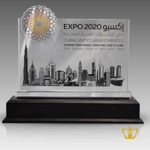 Custom-made-crystal-rectangular-plaque-theme-EXPO-2020-customize-text-engraving-logo-base-UAE-famous-souvenirs