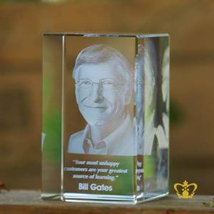 3D-laser-engraved-crystal-rectangular-cube-Bill-Gates-with-his-most-popular-quotes-etched-Inspirational-Motivational-Gifts-Customized-Logo-Text