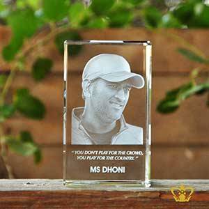 3D-laser-engraved-crystal-rectangular-cube-famous-Indian-cricketer-Mahendra-Singh-Dhoni-with-his-most-popular-quotes-etched