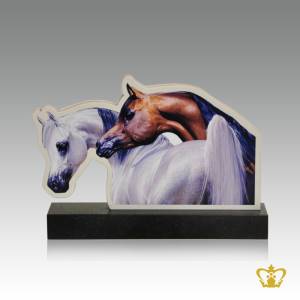 Personalize-horse-cutout-printed-on-marble-with-black-marble-base-customized-text-engraving-logo