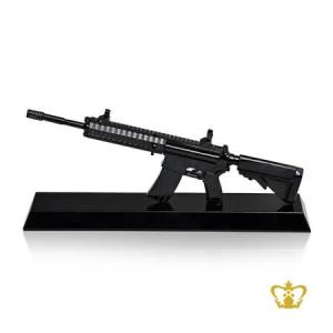 Masterpiece-handcrafted-black-crystal-rifle-gun-replica-stands-on-base-customized-text-logo-engrave