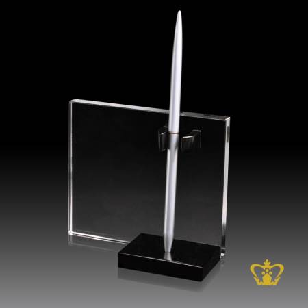 Personalized-crystal-pen-holder-for-desktop-customized-with-your-name-designation-logo