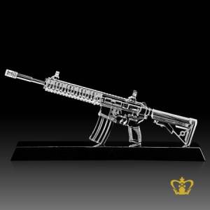 Masterpiece-handcrafted-crystal-rifle-gun-replica-stands-on-black-crystal-base-customized-text-logo-engrave