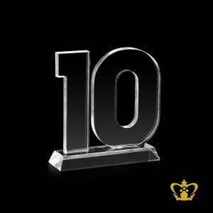 Number-ten-crystal-cutout-ten-years-appreciation-service-award-trophy-with-clear-base-customized-logo-text