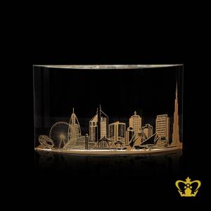 Skyline-of-Dubai-famous-landmark-gold-engraving-in-crystal-crescent-block-gift-tourist-souvenir