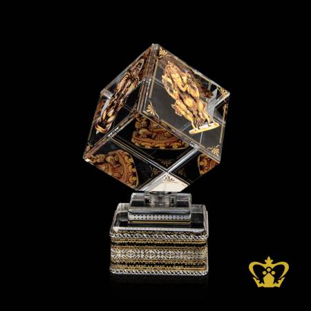 Hindu-god-Ganesh-color-printed-on-crystal-rotating-cube-Indian-festival-Diwali-celebration
