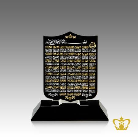 Black-shield-crystal-with-Asma-Al-Hasna-engraved-arabic-word-calligraphy-Islamic-religious-gift-Ramadan-Eid-occasions-customized-logo-text