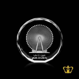 Ain-Dubai-2D-laser-engraved-crystal-diamond-cut-paper-weight-customized-text-logo