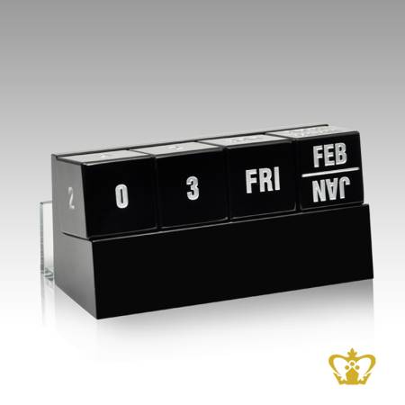 Life-time-crystal-black-calendar-with-card-holder-for-desktop-customized-text-engraving-logo
