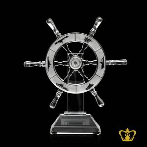 Ship-steering-rotating-wheel-crystal-replica-with-clear-base-customized-logo-text