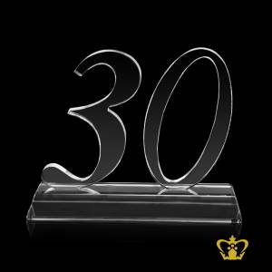 Number-30-crystal-cutout-thirty-years-appreciation-service-award-trophy-with-clear-base-customized-logo-text