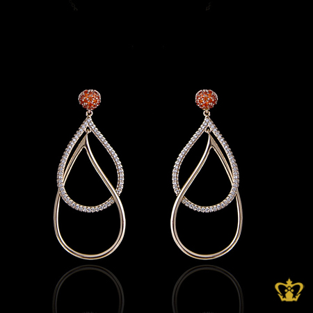 Gorgeous-golden-double-drop-earring-inlaid-with-crystal-diamond-lovely-gift-for-her