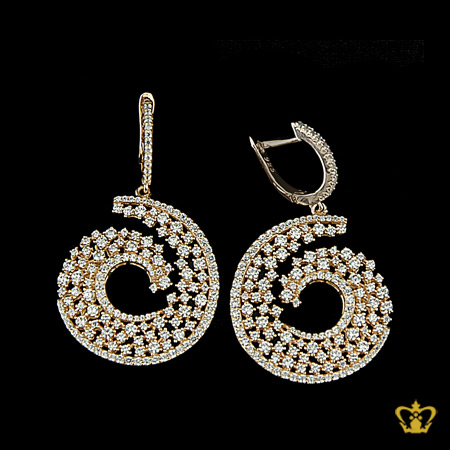 Shimmering-spiral-golden-earring-inlaid-with-crystal-diamond-lovely-gift-for-her