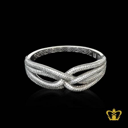 Classy-stylish-twist-sterling-silver-bracelet-embellished-with-clear-crystal-diamond-lovely-gift-for-her