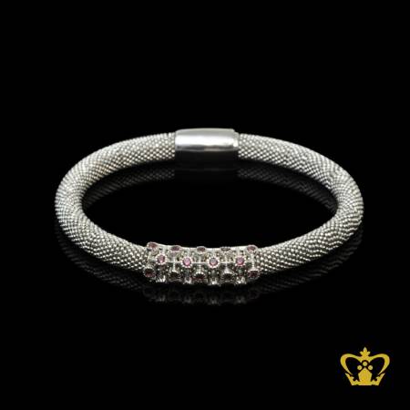 Gorgeous-silver-bangle-inlaid-with-purple-crystal-diamond-lovely-gift-for-her