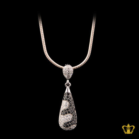 Classy-silver-drop-pendant-inlaid-with-shiny-black-and-clear-crystal-diamond