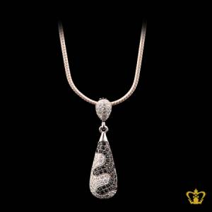 Classy-silver-drop-pendant-inlaid-with-shiny-black-and-clear-crystal-diamond