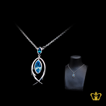 Lovely-dangling-pendant-inlaid-with-crystal-blue-stone-pearl-shape-beautiful-gift-for-her