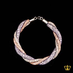 Mesh-tube-twist-bracelet-blue-and-pink-gold-color-filled-with-white-crystal-stone-exquisite-jewelry-gift-for-her
