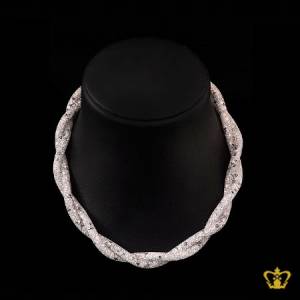 Mesh-tube-white-twin-necklace-filled-with-white-and-black-crystal-stone-exquisite-jewelry-gift-for-her