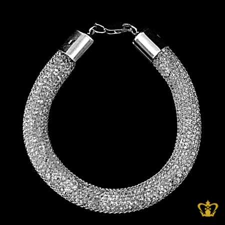 Mesh-tube-bracelet-gray-color-filled-with-white-crystal-stone-exquisite-jewelry-gift-for-her