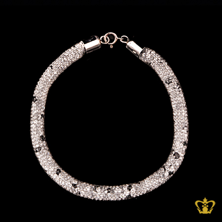 Mesh-tube-bracelet-gray-color-filled-with-white-and-black-crystal-stone-exquisite-jewelry-gift-for-her