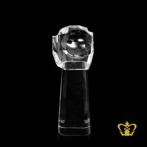 Personalized-crystal-hand-trophy-for-desktop-customized-with-your-name-designation-logo