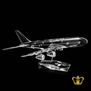 Handcrafted-crystal-replica-air-bus-stands-on-clear-crystal-base-customized-text-engraving-logo