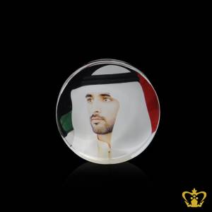 His-Highness-Sheikh-Hamdan-bin-Mohammed-bin-Rashid-Al-Maktoum-Crown-Prince-of-Dubai-Color-portrait-printed-crystal-circle-UAE-National-day-gift-corporate-souvenir