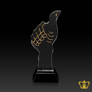 Personalized-crystal-hand-cutout-trophy-with-black-base-customized-text-engraving-logo