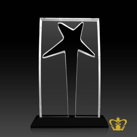 Customized-crystal-crescent-plaque-with-Star-hollow-memento-logo-engrave-with-black-crystal-base