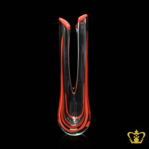 Contemporary-handcrafted-exclusive-shaped-luminous-crystal-vase-with-red-hues-