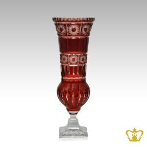 Modish-elegant-red-footed-crystal-vase-adorned-with-handcrafted-star-pattern-alluring-decorative-gift