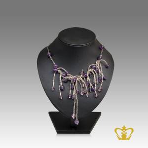 Dangling-necklace-embellished-with-violet-pearl-and-crystal-stone