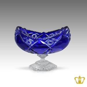 Classy-Charming-Scalloped-Edge-Blue-Footed-Crystal-Bowl-Ornamented-With-Modish-Handcrafted-Leaf-Pattern-Decorative-Gift