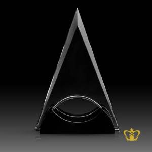 Obelisk-pyramid-triangle-crystal-trophy-with-black-base-logo-text-