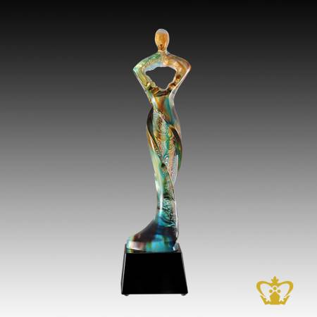 Artistry-Crystal-Trophy-of-a-Twisted-Lady-stands-on-Black-Crystal-Base-Custom-Text-Engraving-Logo